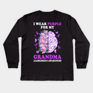 I Wear Purple For My Grandma Alzheimer's Awareness Brain Kids Long Sleeve T-Shirt